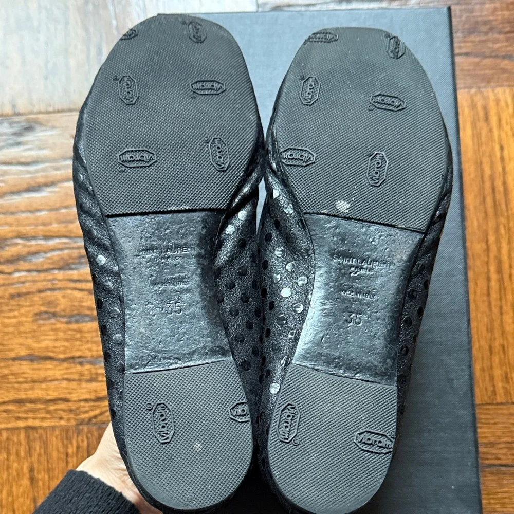 Saint Laurent Black Embossed Ballet Flats with Bow - Picture 3 of 4